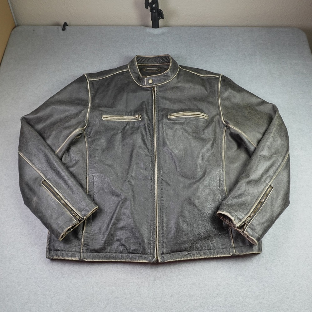 River Road Jacket Mens 48 Black Distressed Leather Motorcycle Cafe Racer